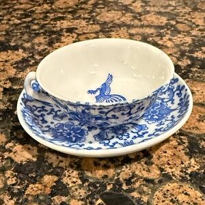 Blue and White Porcelain Bowl and Saucer Set